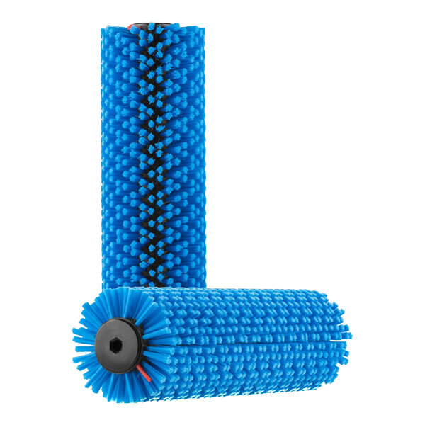 Two blue CRB Cleaning Systems brush rollers with black bristles.