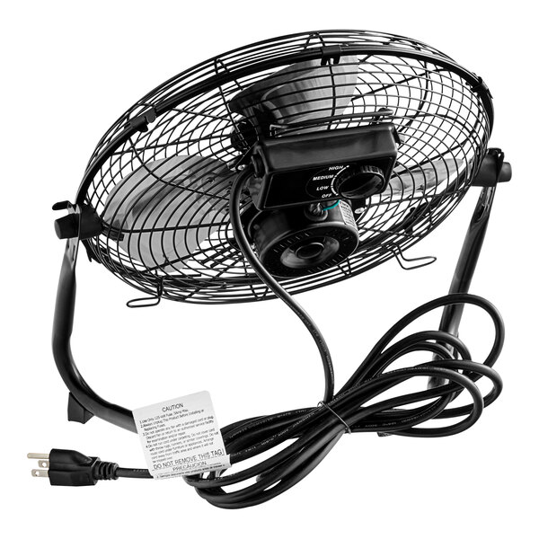 A black Boltic 12" high-velocity floor fan with a cord and black knob.