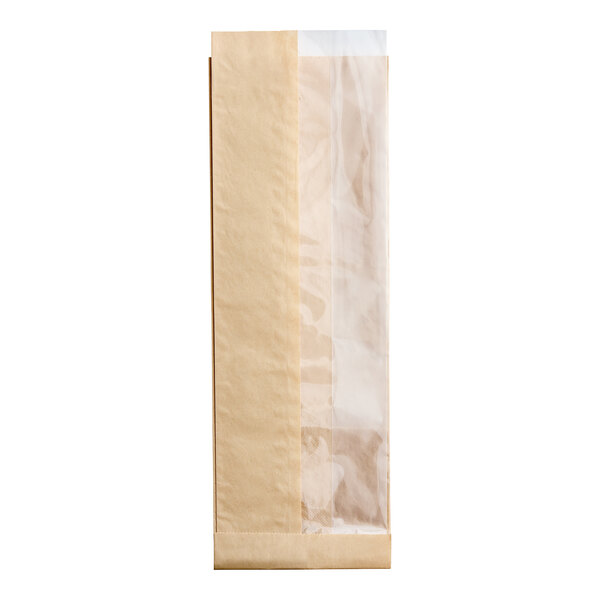 A Bagcraft natural brown paper deli bag with clear plastic window.
