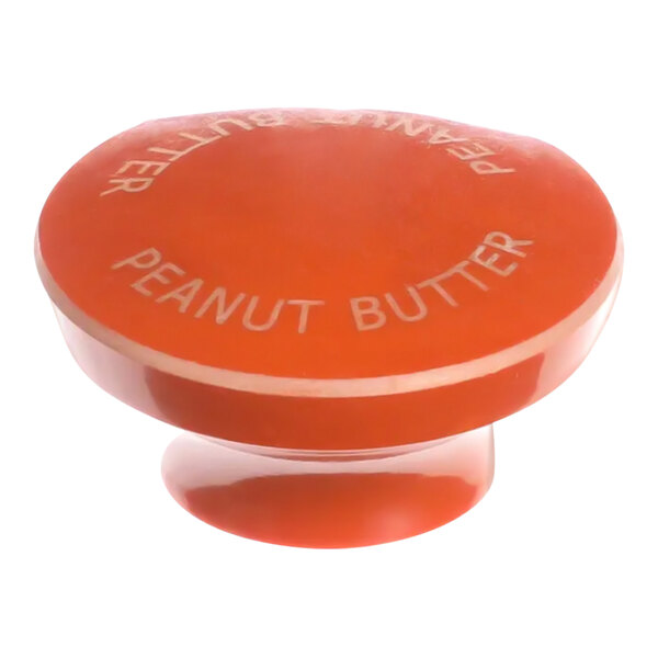 An orange Server peanut butter knob with the words "peanut butter" on it.