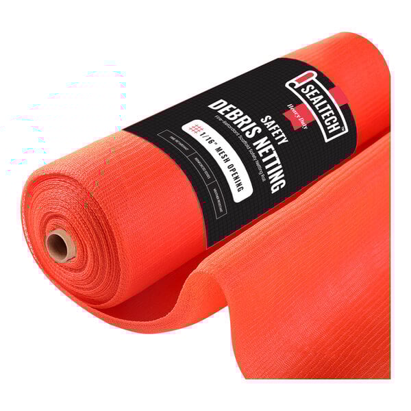 A roll of SEALTECH orange heavy-duty safety netting.