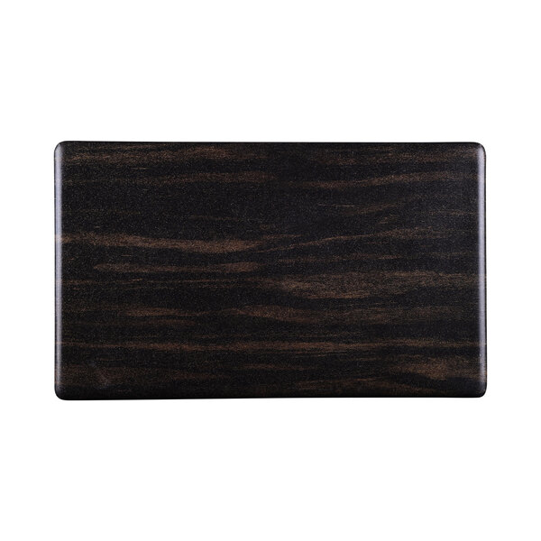 A black rectangular faux zebra wood melamine riser.