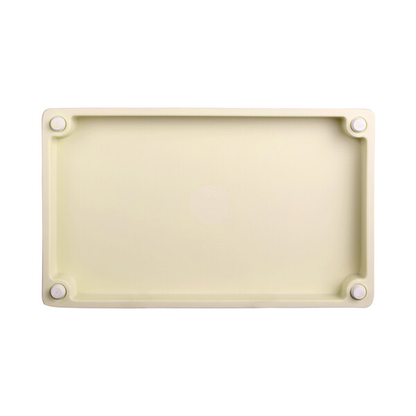 A white rectangular faux zebra wood melamine riser with a white border.