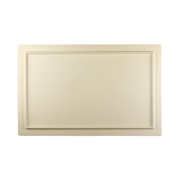 A white rectangular Elite Global Solutions faux zebra wood melamine serving board.