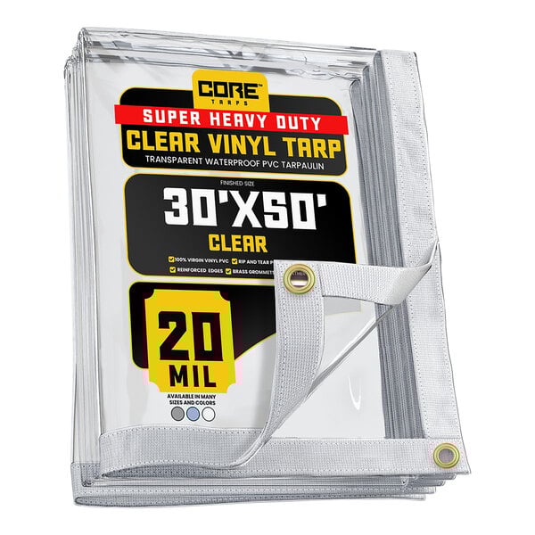 A clear Core Extreme heavy-duty vinyl tarp with reinforced edges.