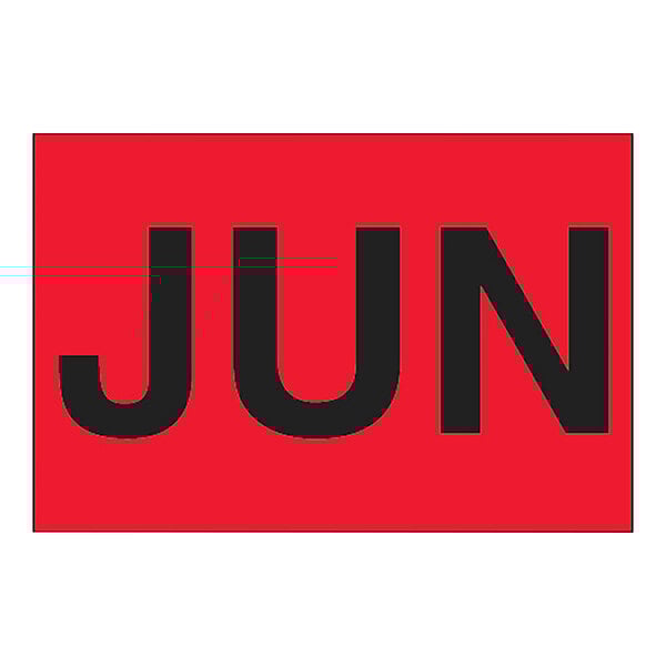 A red rectangular June sign with black letters.