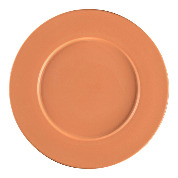A RAK Porcelain Tero Prima porcelain plate with a brown rim and white background.