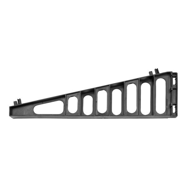 A black plastic Cambro shelf bracket with holes.