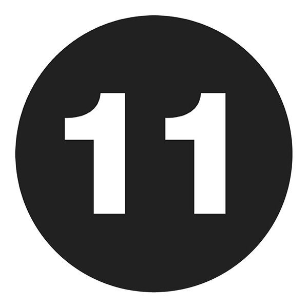 A black rectangular Lavex label with a white circle and the number 11 in white.