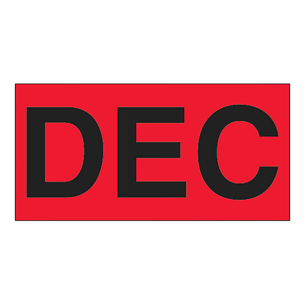 A red rectangular sign with black letters that says "December" on a white background.