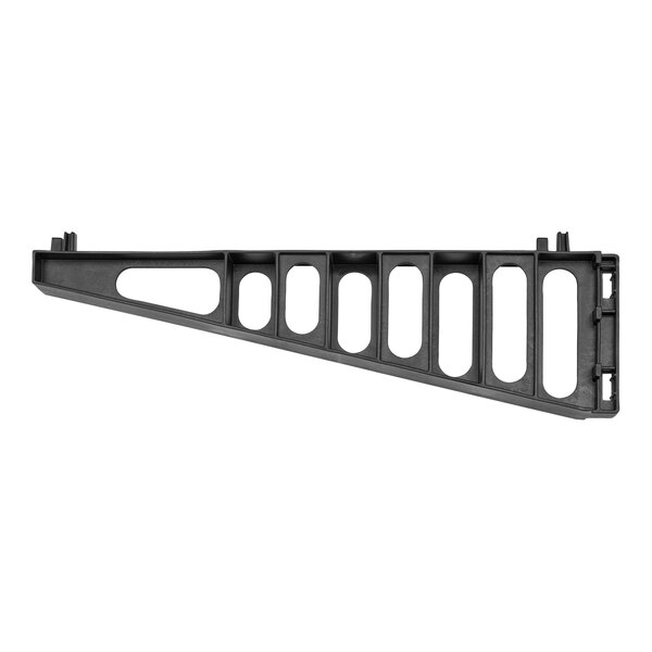 A black plastic Cambro shelf bracket with four holes.