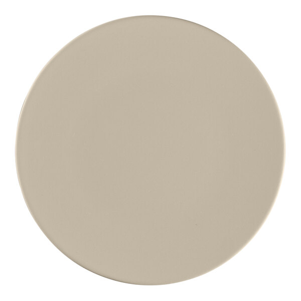 A gray RAK Porcelain round flat plate with a white background.