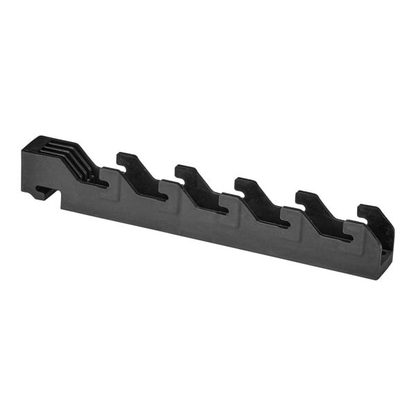 A black plastic holder with three different sized holes on a white background.