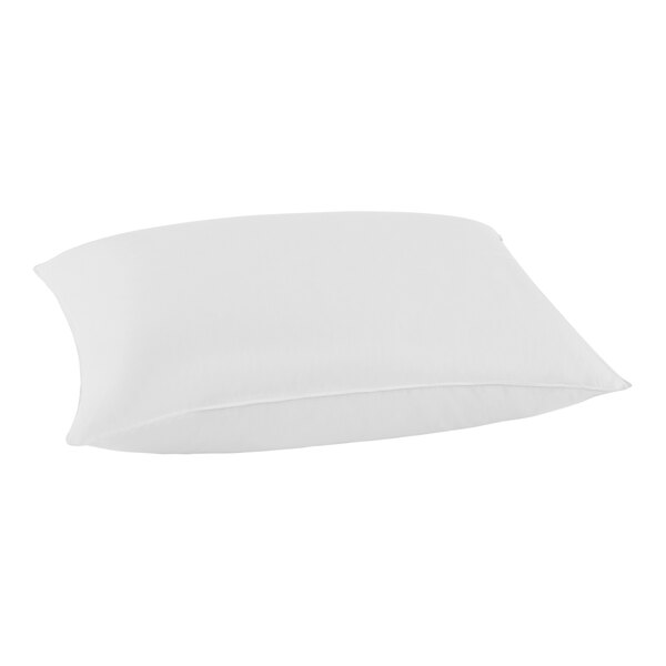 A white Pacific Coast Feather hotel pillow with a white pillowcase