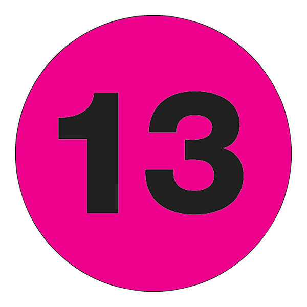 A pink rectangle label with a black number "13" on it.