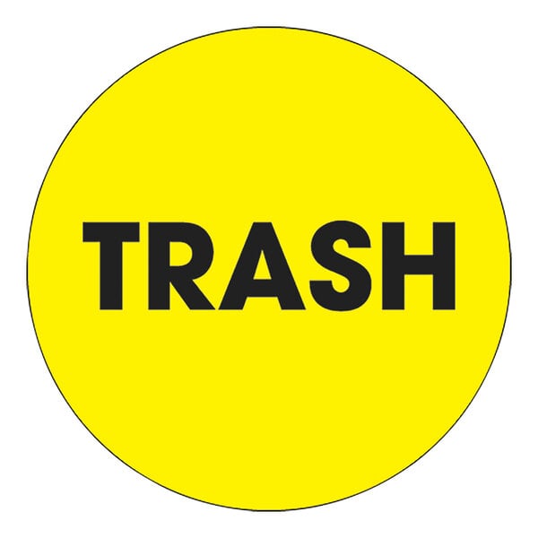 A yellow circle label with black text reading "Trash"