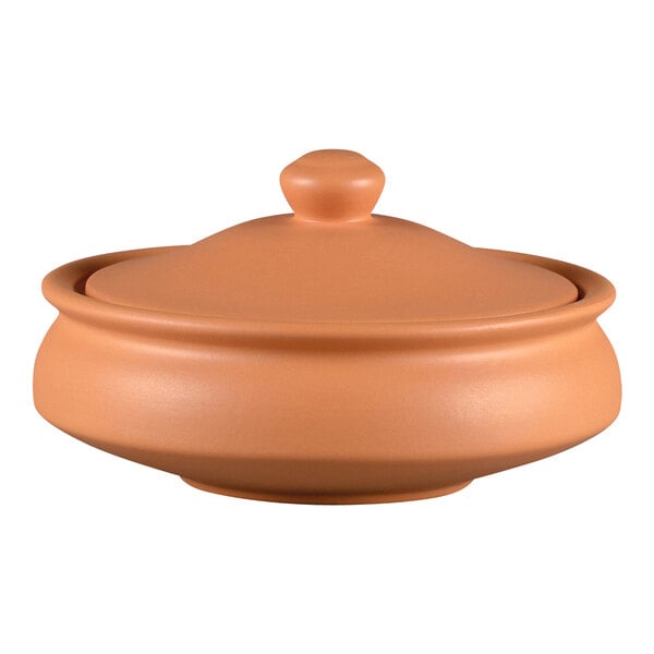 A RAK Porcelain Terra Cotta handi bowl with lid.