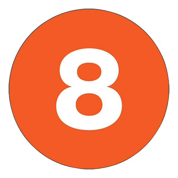 A white number 8 on an orange circle.