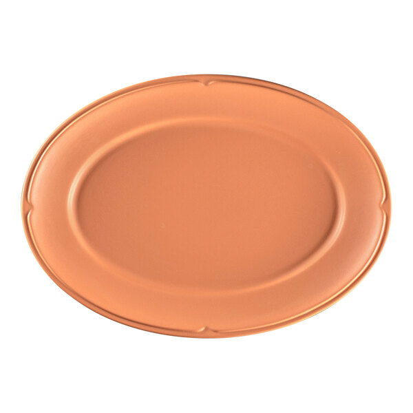 A RAK Porcelain Terra Cotta oval plate with a brown rim.
