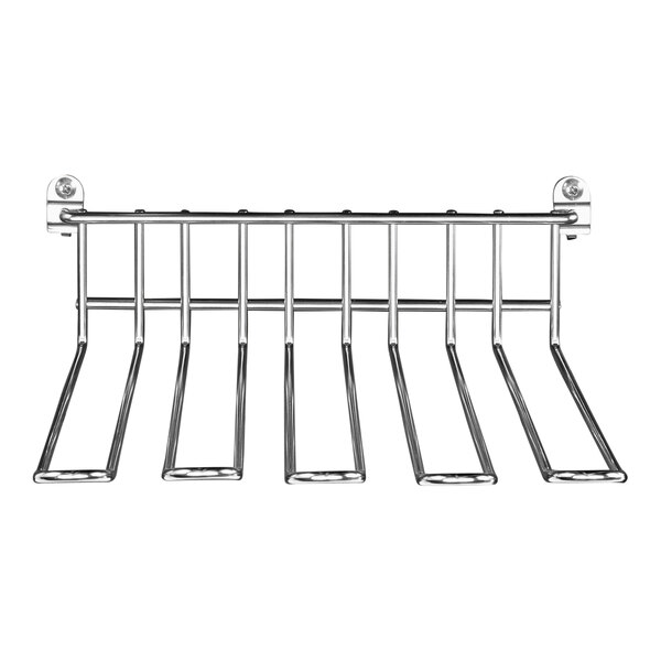 A stainless steel rack with many small holes.