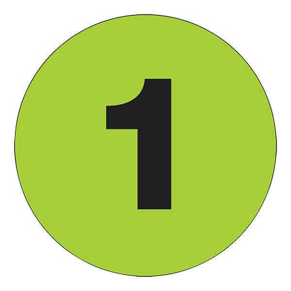 A white circle label with a green number one.