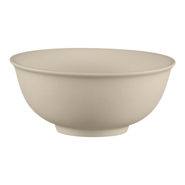 A close-up of a gray RAK Porcelain bowl.