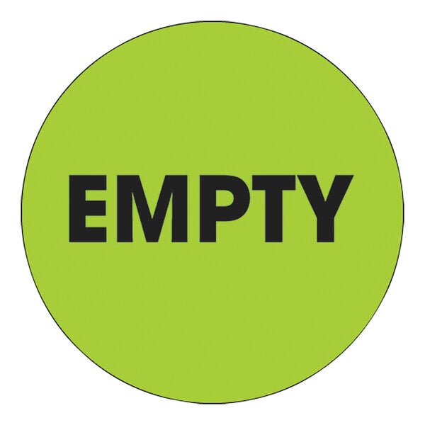 A roll of 500 empty fluorescent green circular labels with a high-gloss finish.