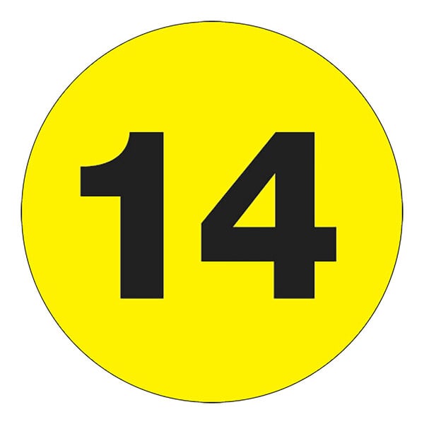 A yellow rectangular label with a black number 14.