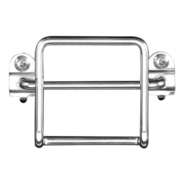 A stainless steel bar with a handle designed to hold a black Cambro bin.