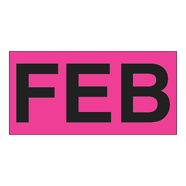 A white rectangular label with pink and black letters that says "February"