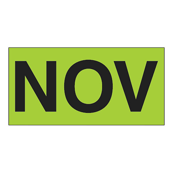 A green rectangle with black letters that spell "November"