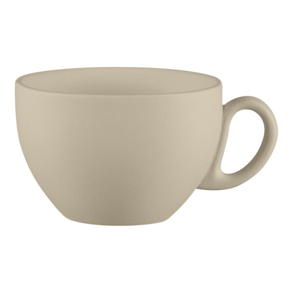 A gray RAK Porcelain cup with a handle.