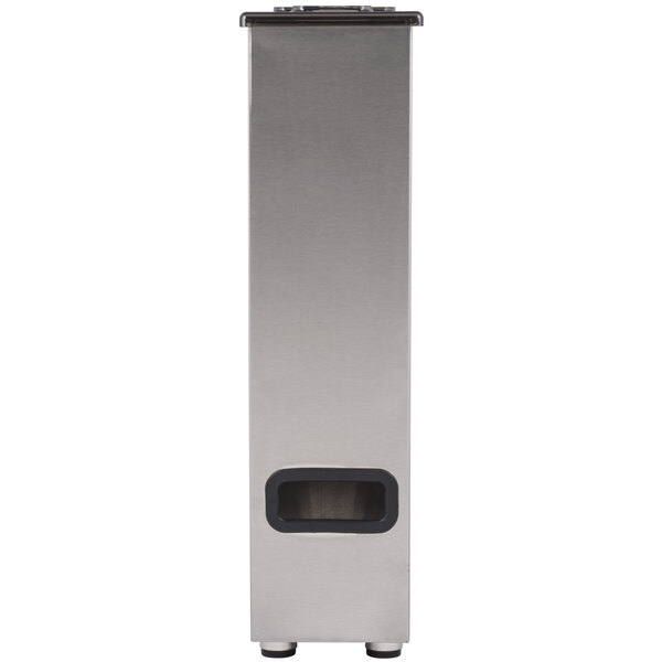 A stainless steel rectangular object with a black border.