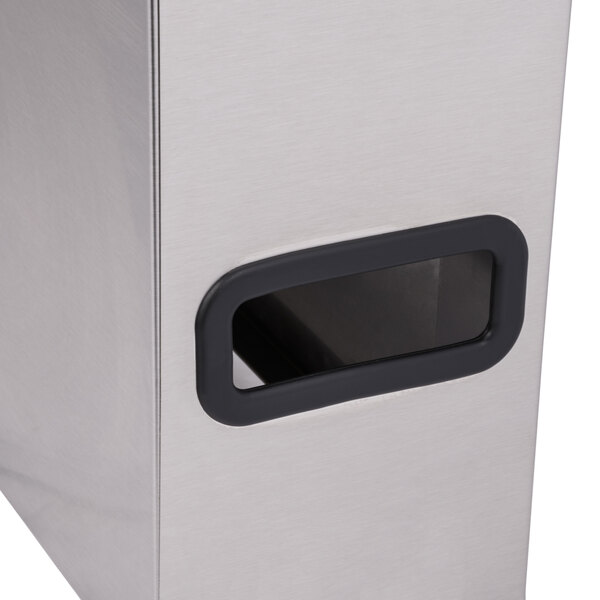 A Bunn stainless steel iced tea dispenser with a black lid.