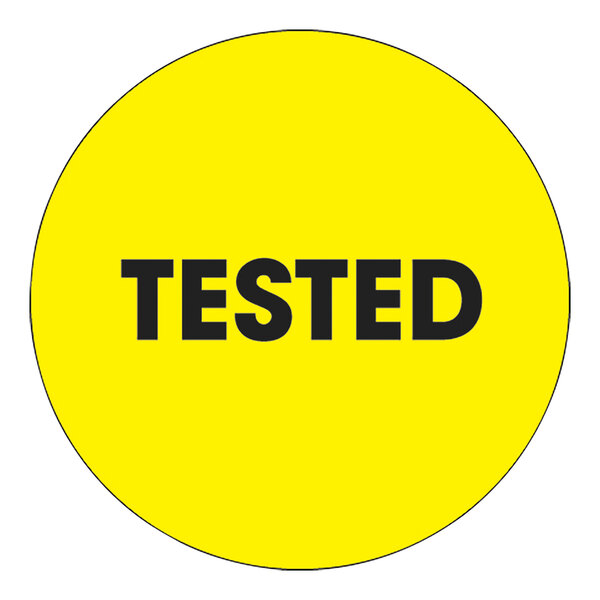 A yellow circle label with black text that says "Tested"