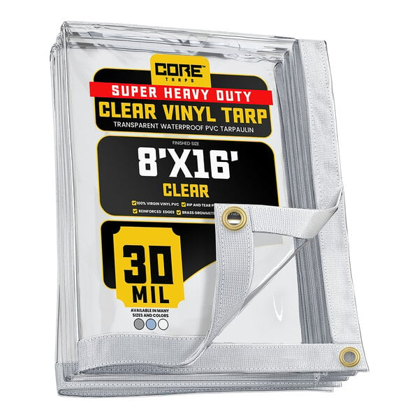 A clear Core Extreme heavy-duty vinyl tarp with reinforced edges.