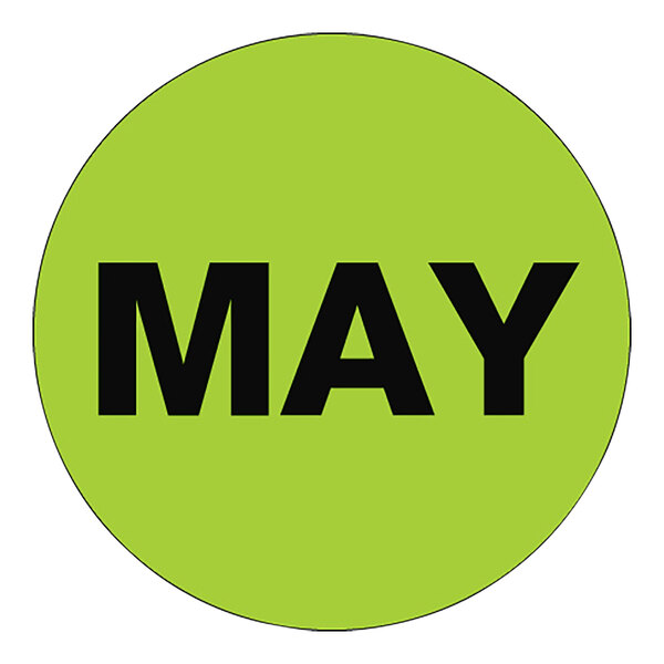 A green circle with black text reading "May" and a black border.