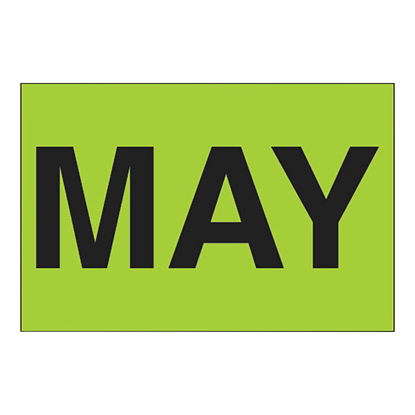 A green rectangle with black text that says "May"