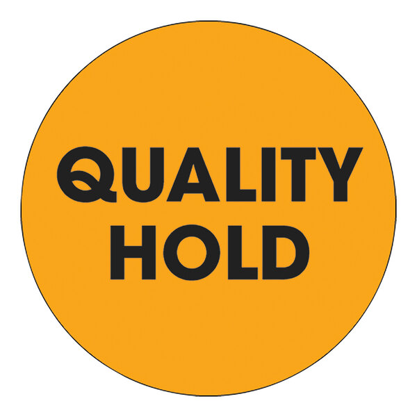 A roll of 500 Lavex high-gloss fluorescent orange circular labels with black text.