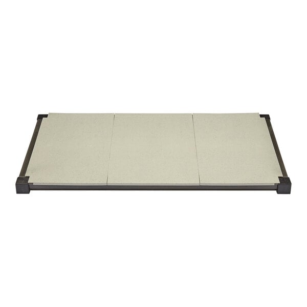 A white rectangular solid shelf with black corners.