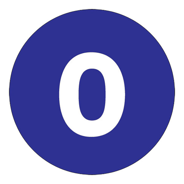 A dark blue circle with a white number 0 inside.