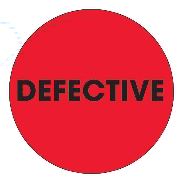 A red circle label with black text reading "Defective Inventory"