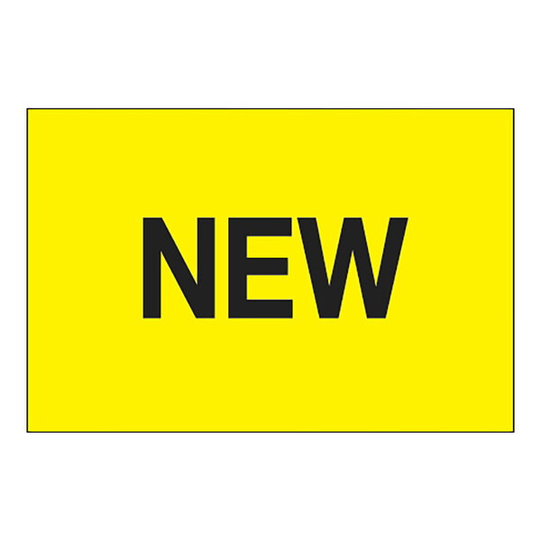 A yellow rectangular sign with black text that reads "New"