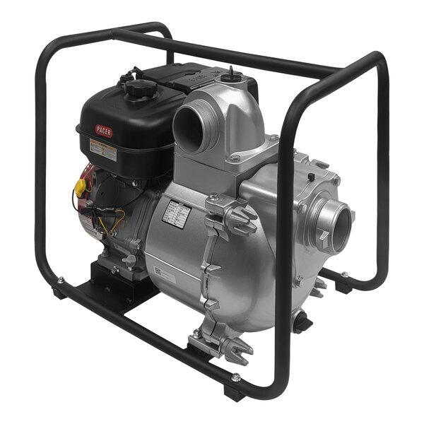 A close-up of a Pacer Pumps metal water transfer pump.