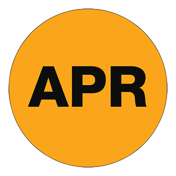 A yellow circle with black text that says "April" with a white background.