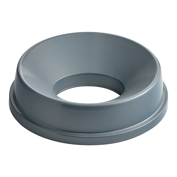 A gray circular Lavex plastic lid with a hole.