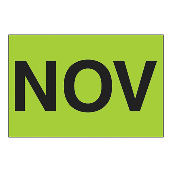 A green sign with black "November" text.