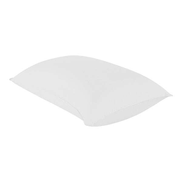 A white Restful Nights by Pacific Coast Feather standard size pillow with a curved edge.