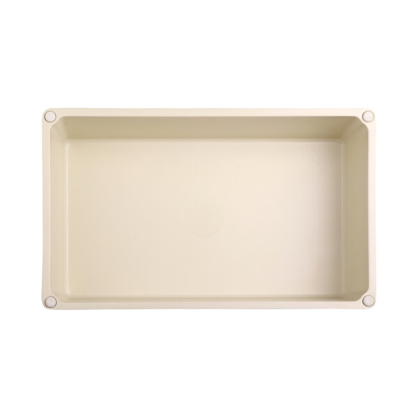 A rectangular white melamine riser with a faux zebra wood pattern.