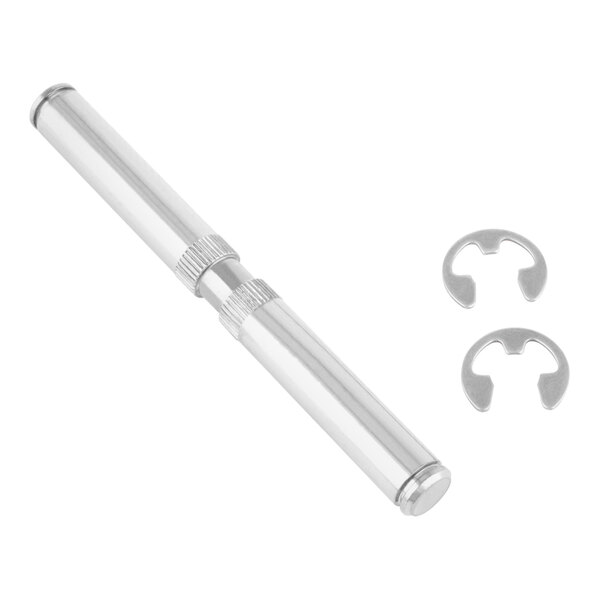 A silver metal T&S Double Pedal Valve Shaft with a couple of cutouts.